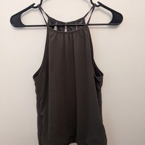 Express Olive Chiffon High Neck Top with Closure on the Back